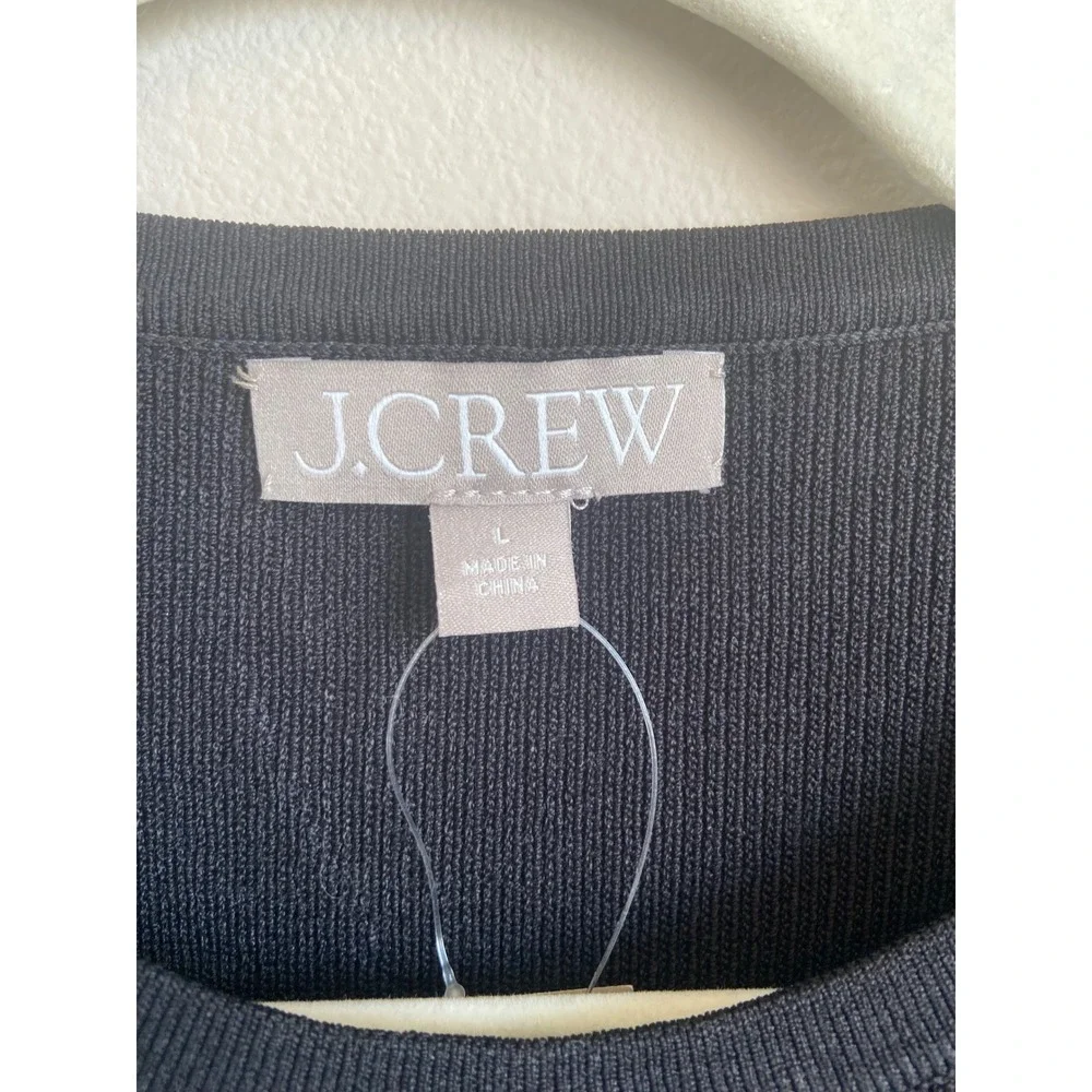 J.Crew Womens Black Ribbed Knit Sleeveless Midi Dress BY501 Size L NEW